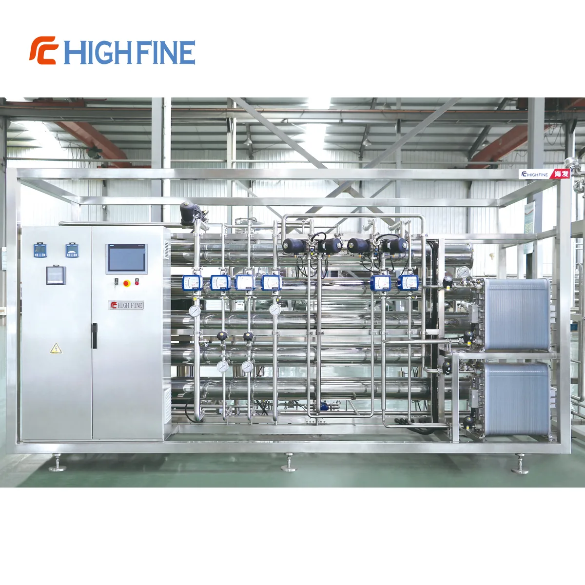 Stainless steel RO and EDI purified water skid with control cabinet